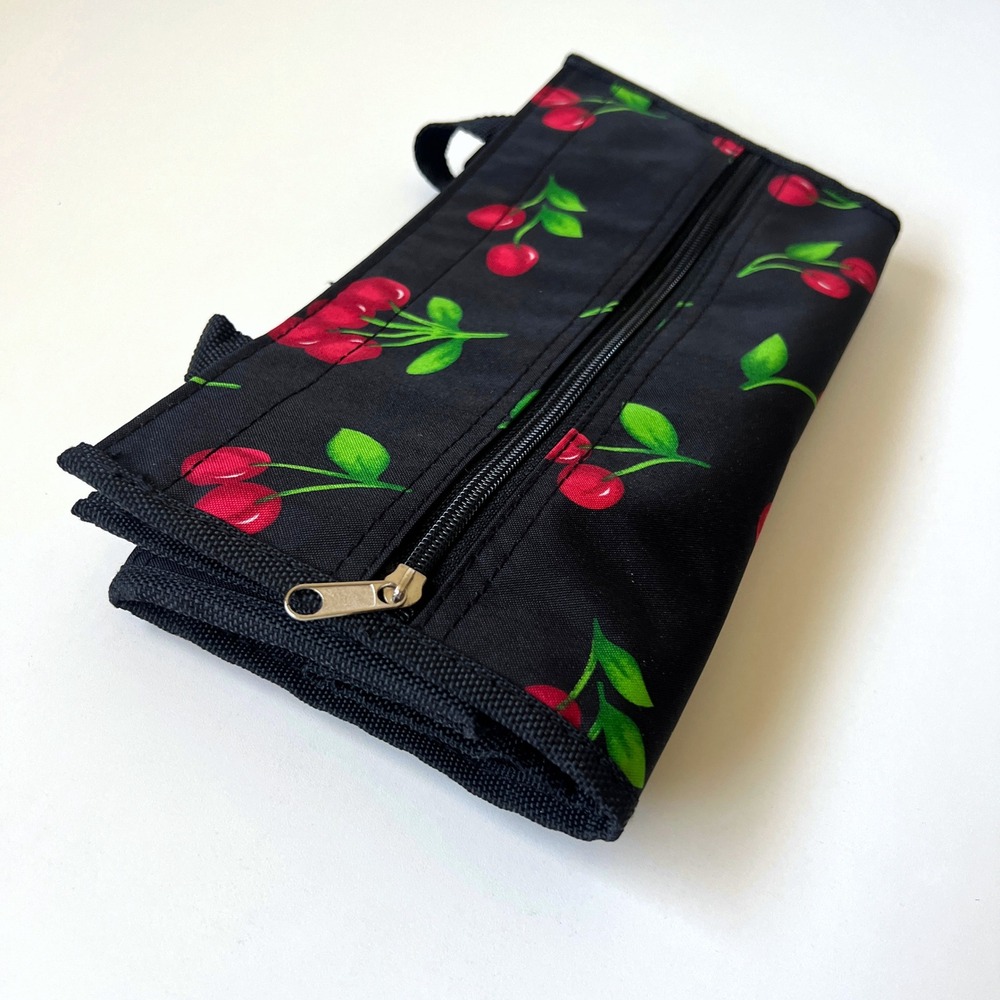 Cherry Print Lunch Tote Bag Black Tote w/ Zipper Pockets Cherrycore